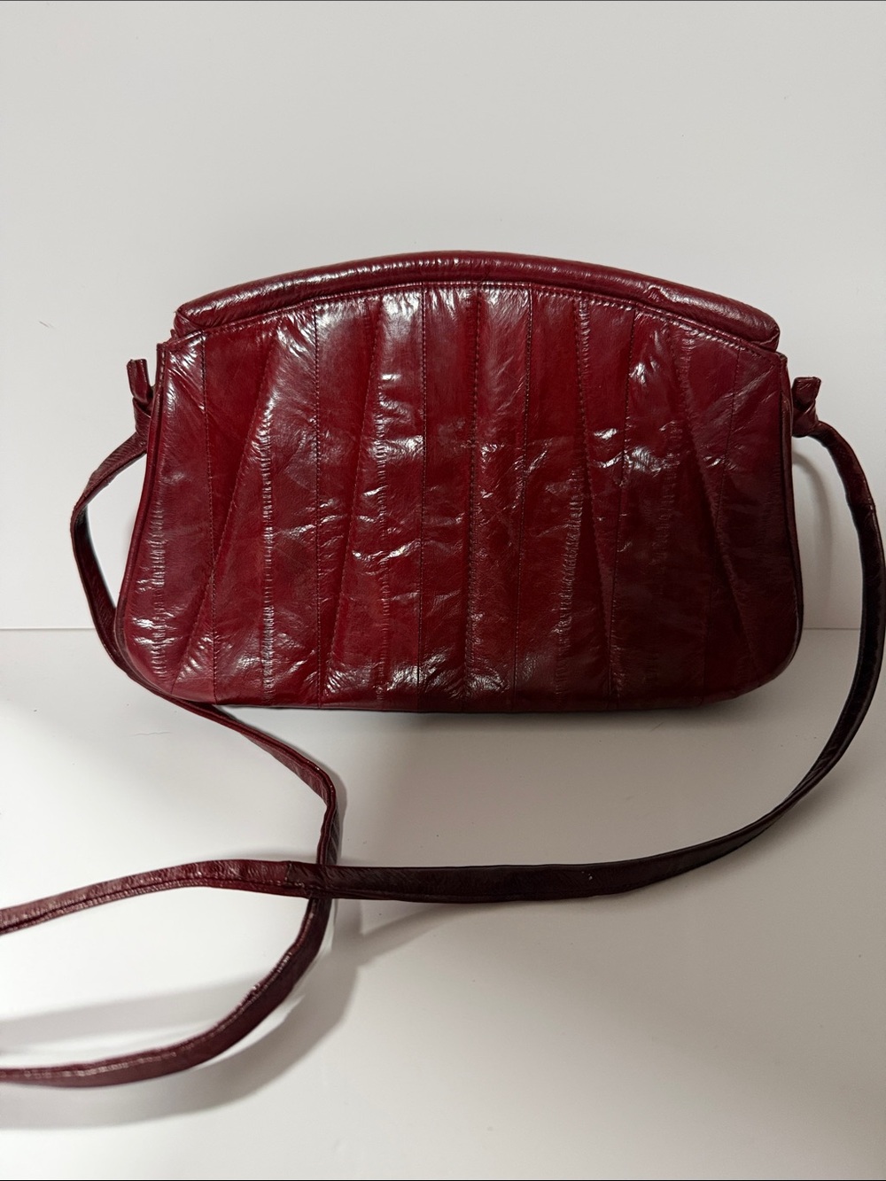 Eel Skin Women's Crossbody Bag - Deep Burgundy